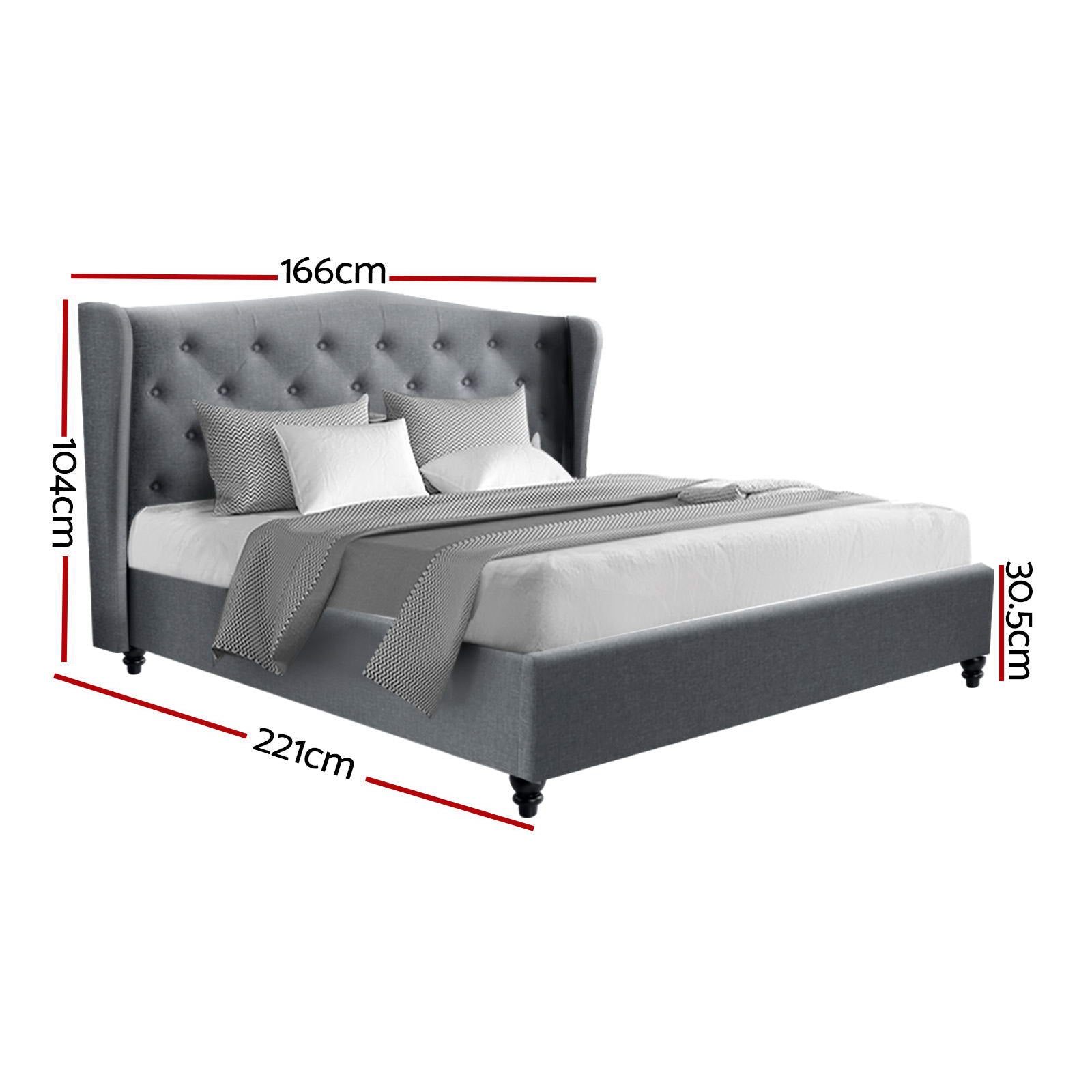 French Bed Frame Queen Size Grey PIER