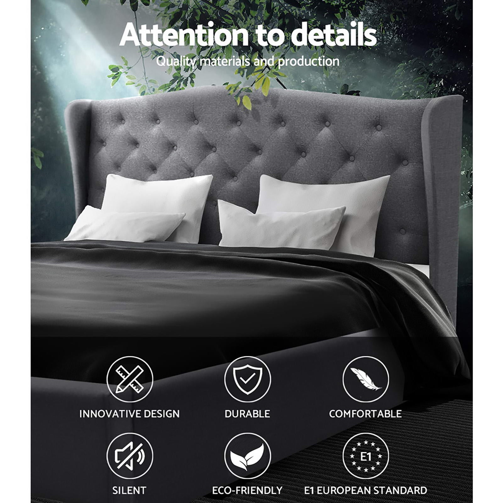 French Bed Frame Queen Size Grey PIER