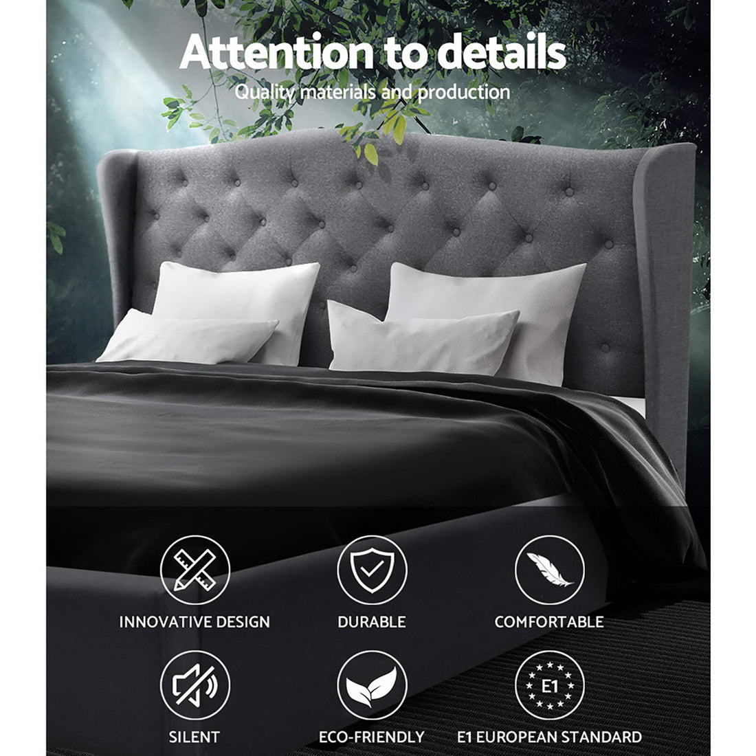 French Bed Frame Queen Size Grey PIER