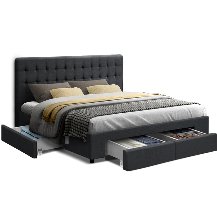 Stylish Bed Frame King Size with 4 Drawers Charcoal AVIO