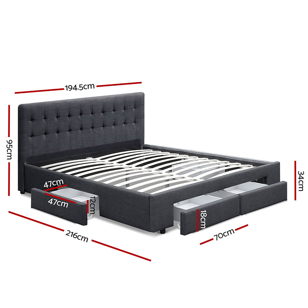 Stylish Bed Frame King Size with 4 Drawers Charcoal AVIO