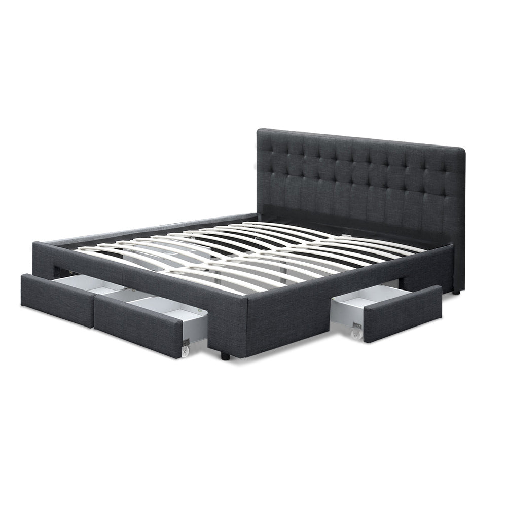 Stylish Bed Frame King Size with 4 Drawers Charcoal AVIO