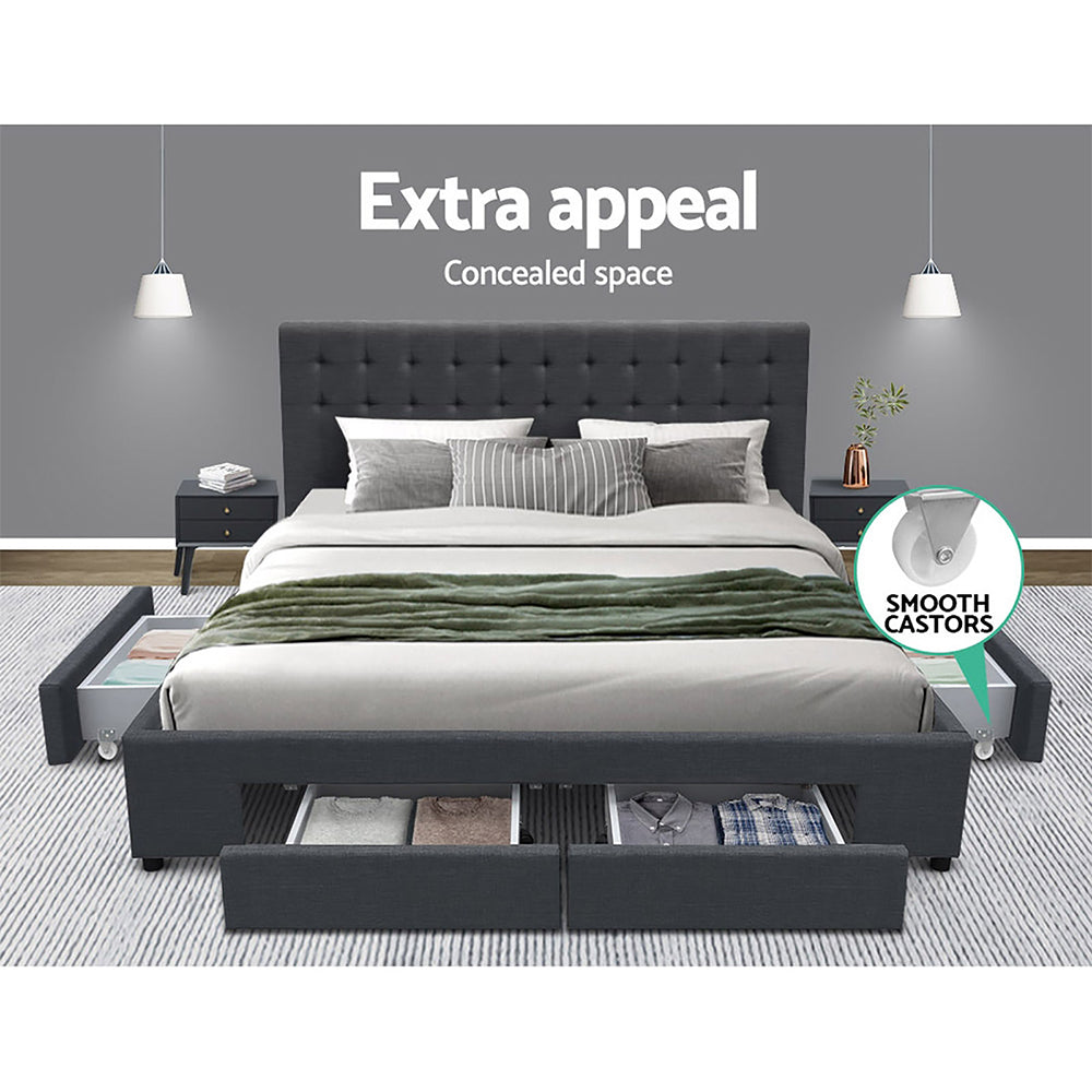 Stylish Bed Frame King Size with 4 Drawers Charcoal AVIO