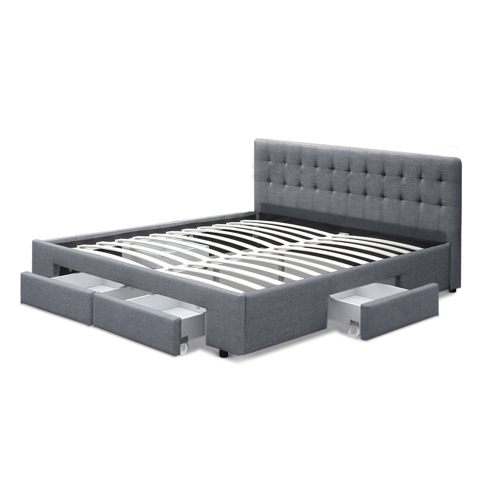 Luxe Bed Frame Queen Size with 4 Drawers Grey AVIO