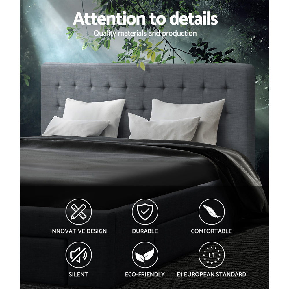 Luxe Bed Frame Queen Size with 4 Drawers Grey AVIO