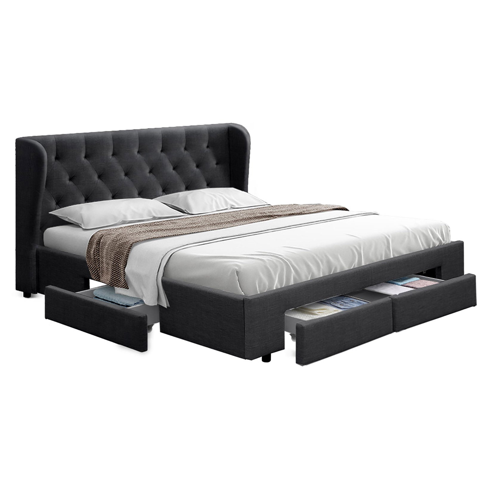 Mila Bed Frame King Size with 4 Drawers Charcoal MILA