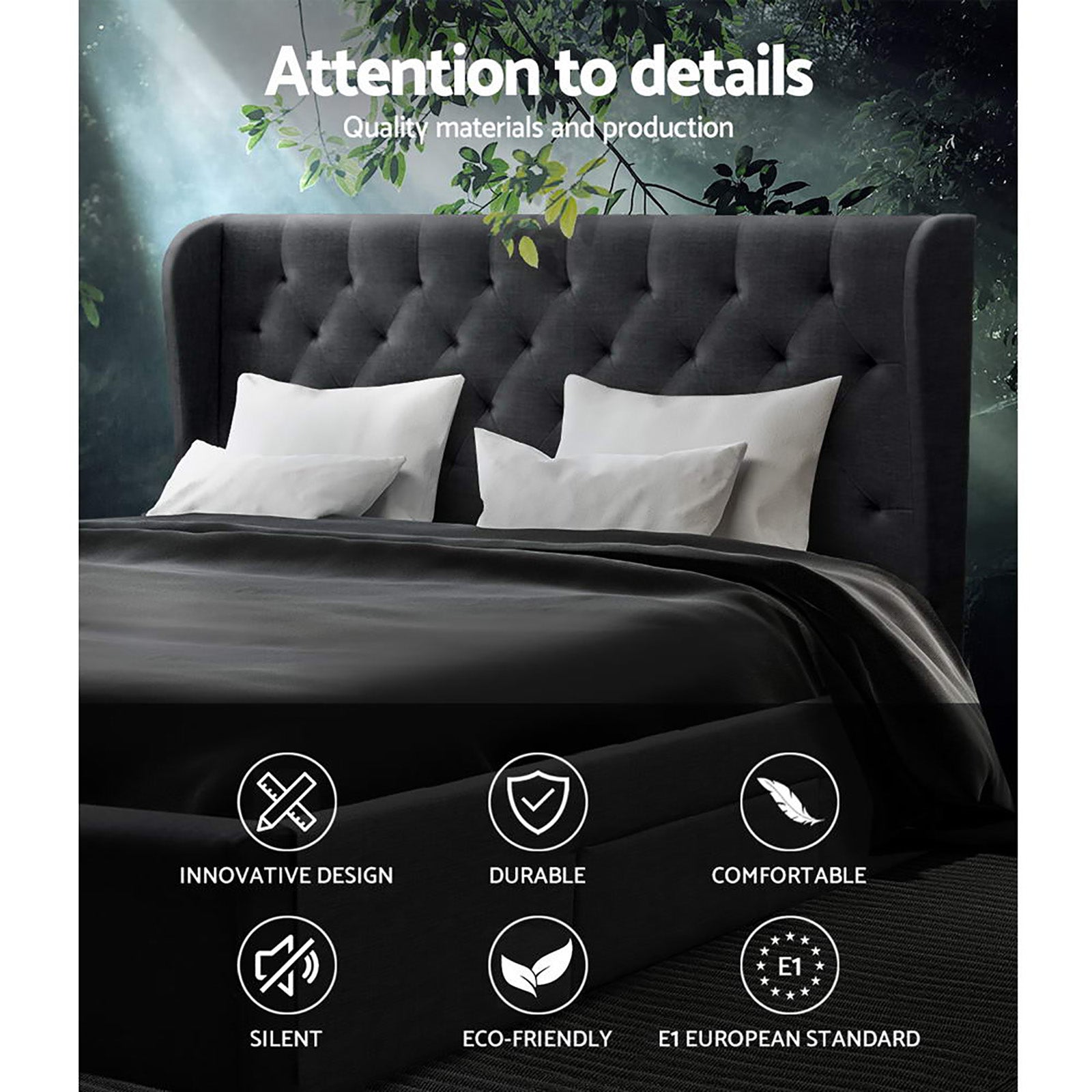 Mila Bed Frame King Size with 4 Drawers Charcoal MILA