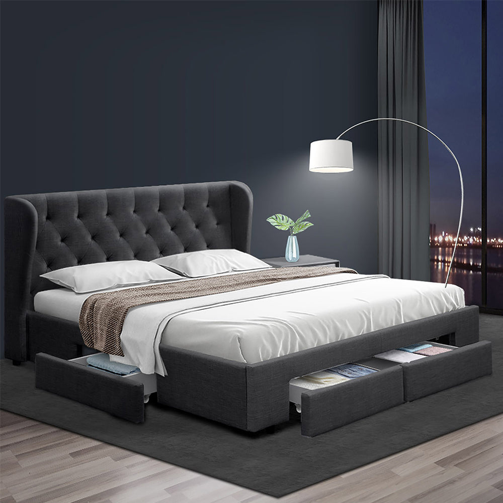 Mila Bed Frame King Size with 4 Drawers Charcoal MILA