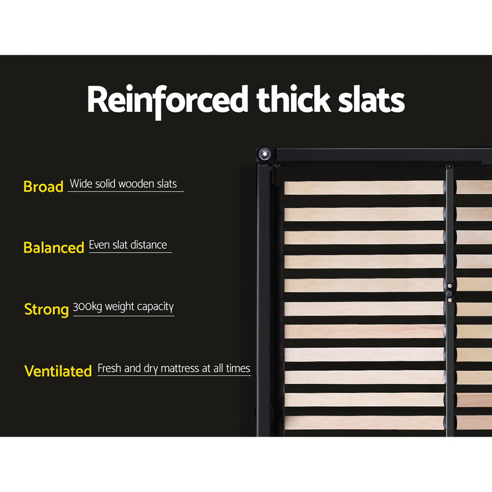 Leather Bed Frame Queen Size Gas Lift Black TIYO