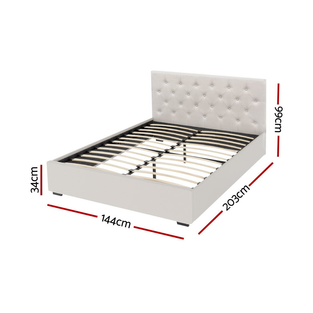 Upholstered Bed Frame Double Size Gas Lift Beige VILA