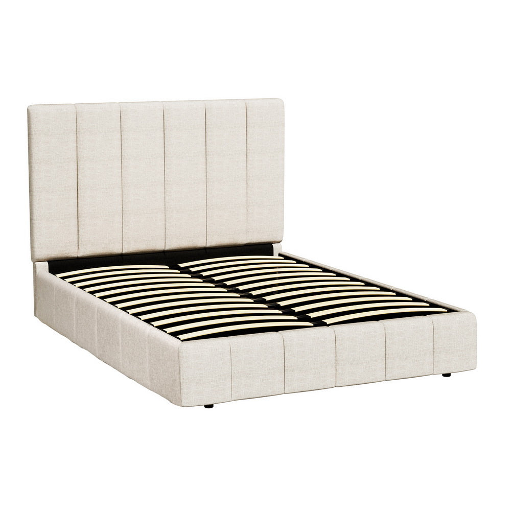 Hardwood Bed Frame Queen Size Beige TETTE