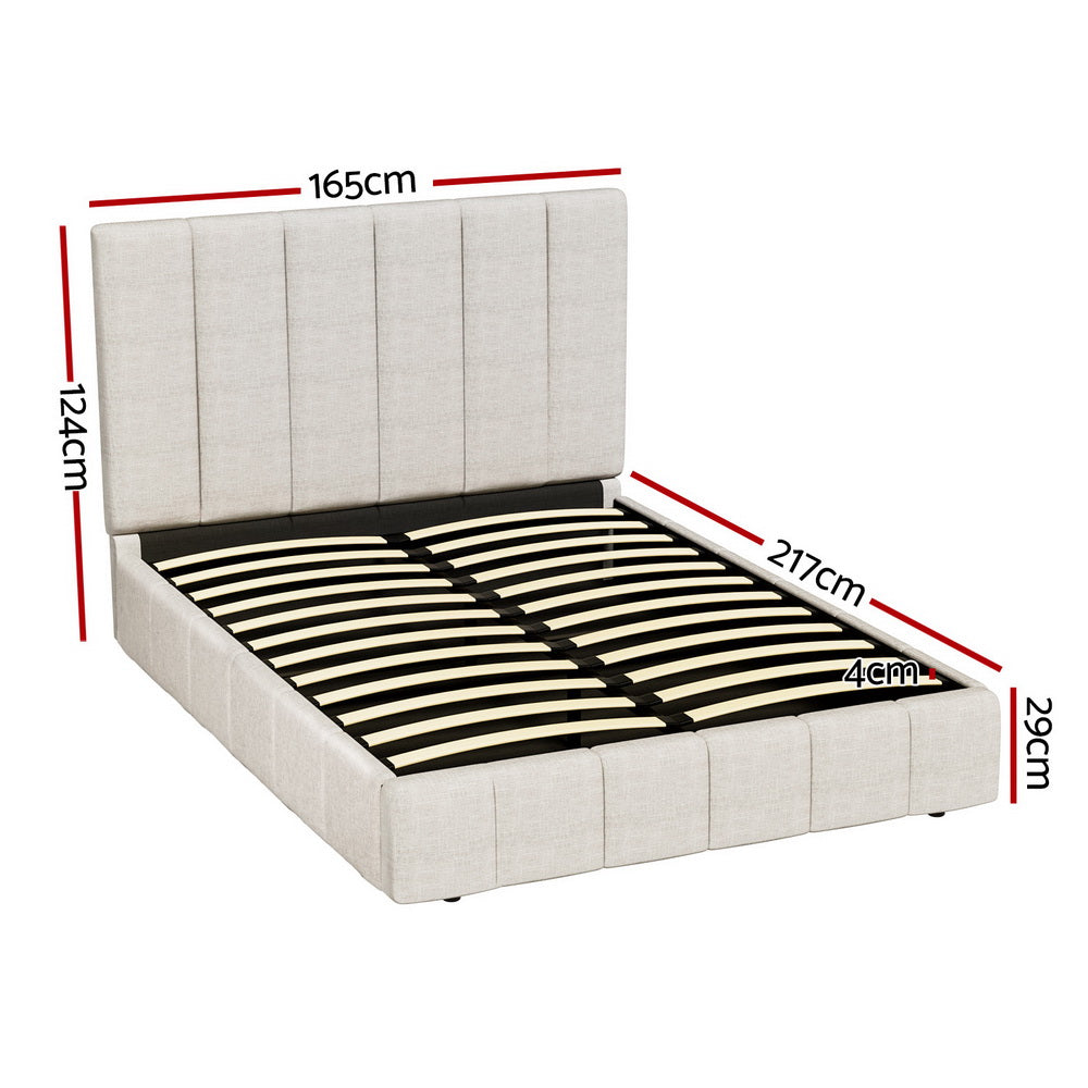 Hardwood Bed Frame Queen Size Beige TETTE