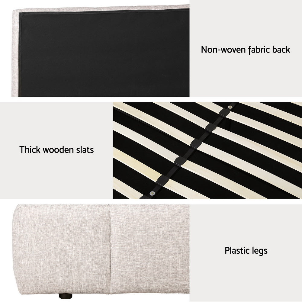 Hardwood Bed Frame Queen Size Beige TETTE