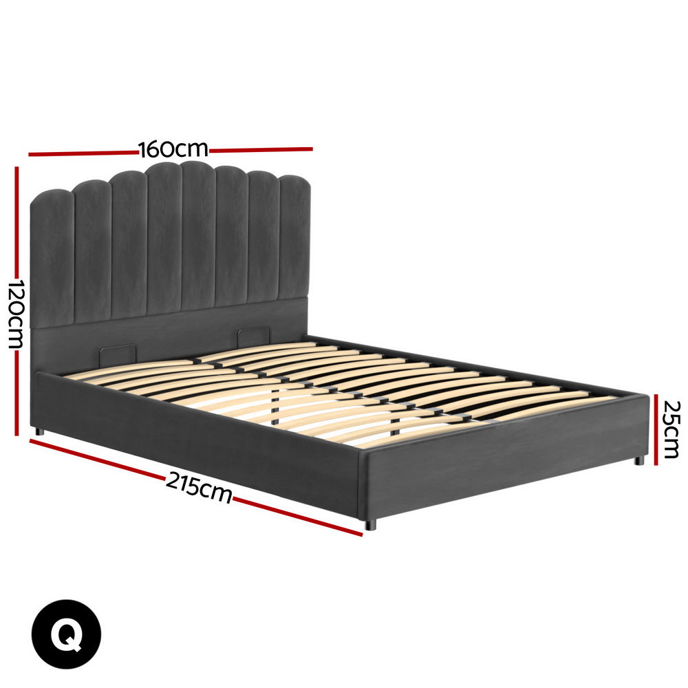 Stylish  Bed Frame Double Size Velvet Grey FION
