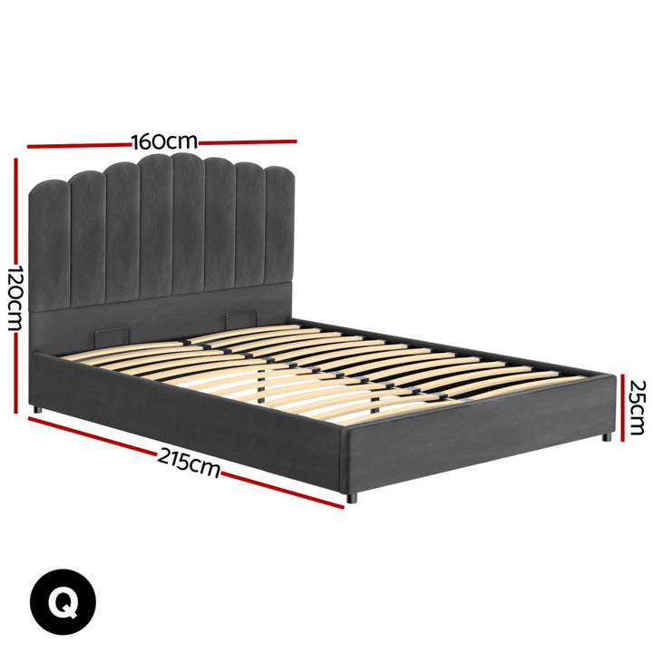 Stylish  Bed Frame Double Size Velvet Grey FION