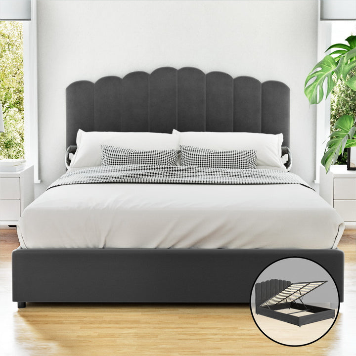 Stylish  Bed Frame Double Size Velvet Grey FION