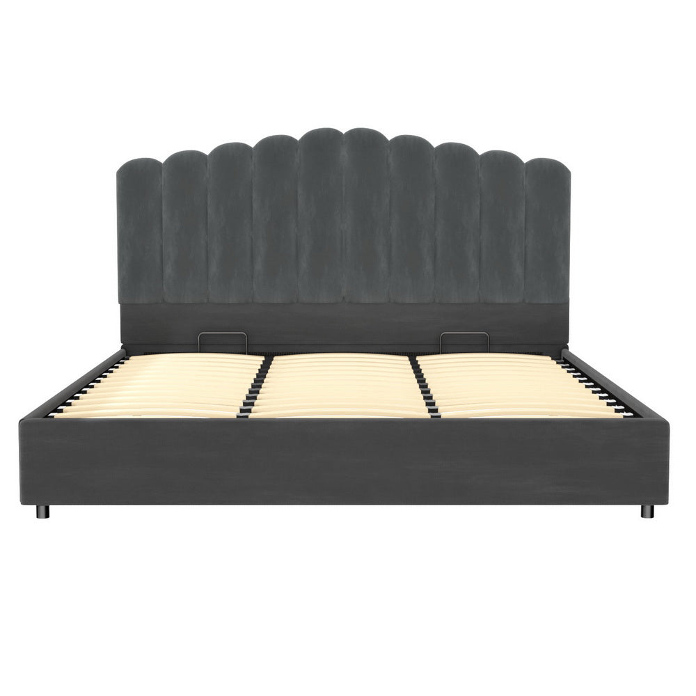 Upholstered Bed Frame King Size Velvet Grey FION