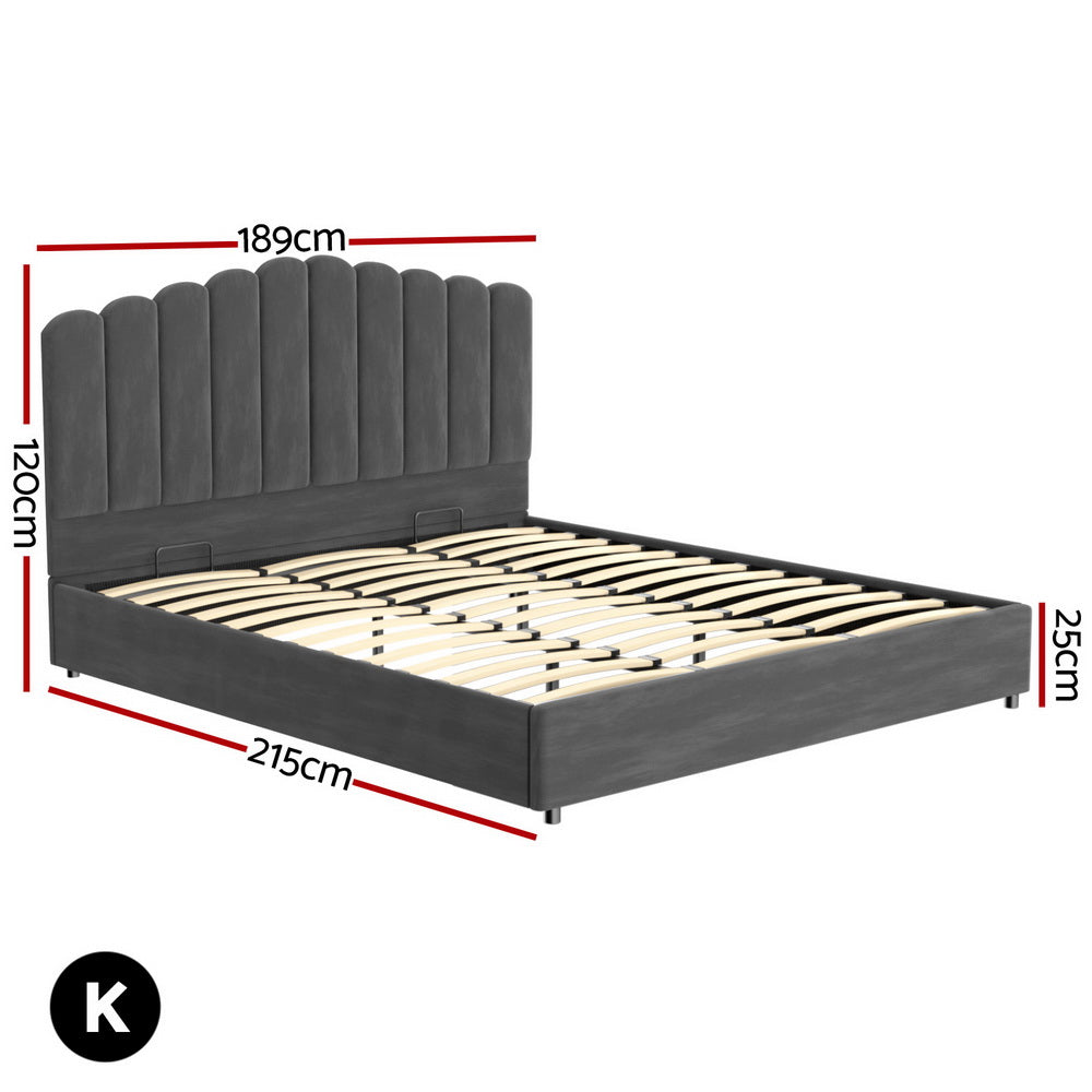 Upholstered Bed Frame King Size Velvet Grey FION