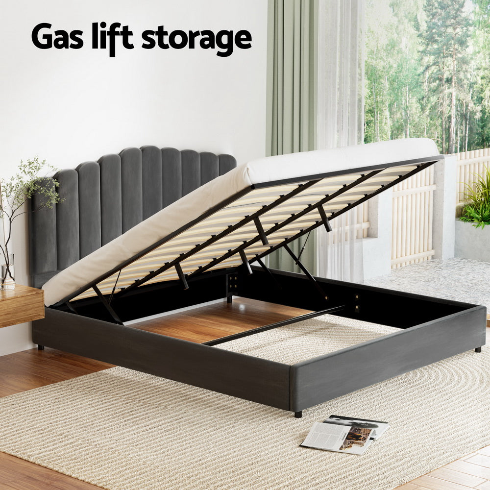Upholstered Bed Frame King Size Velvet Grey FION