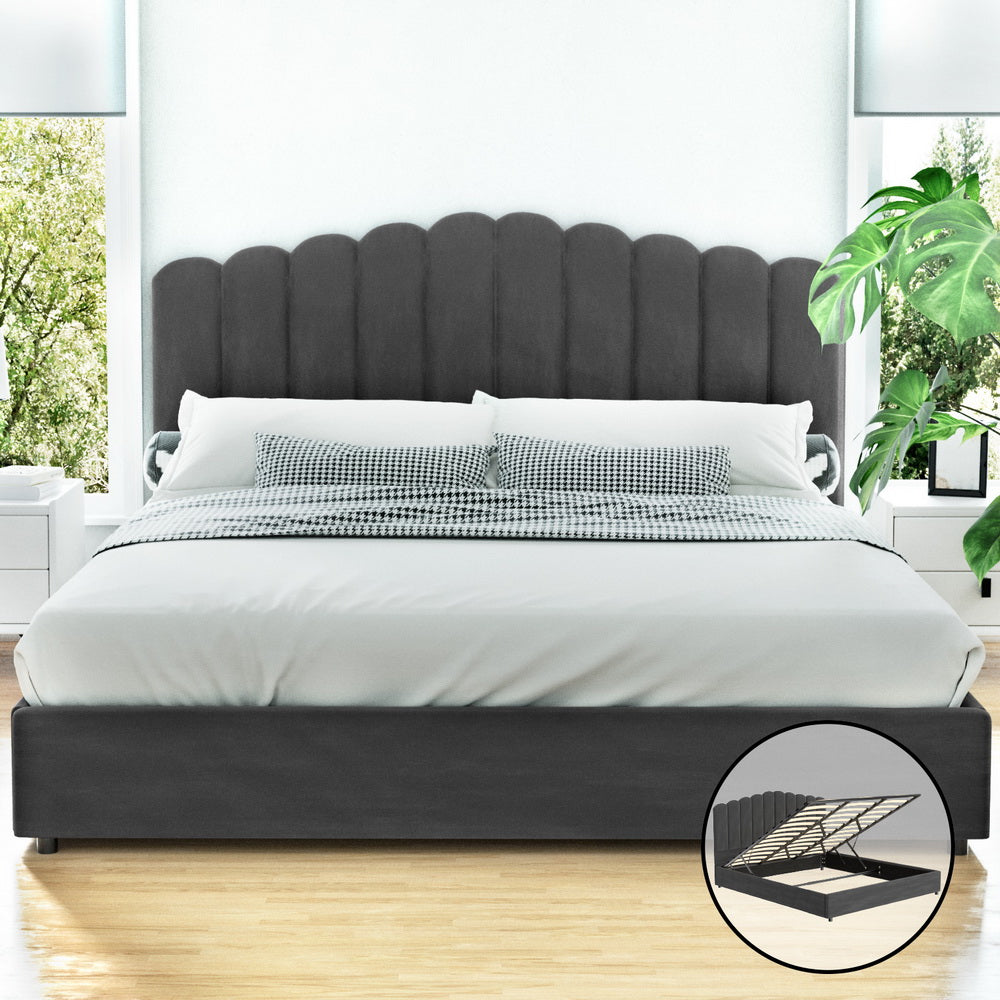 Upholstered Bed Frame King Size Velvet Grey FION