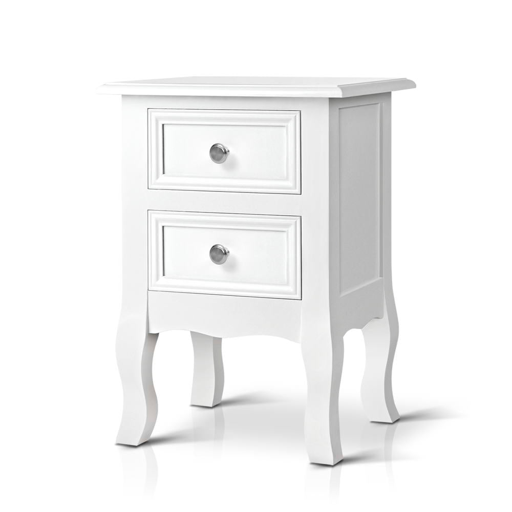 French Bedside Table 2 Drawers - BISSET White