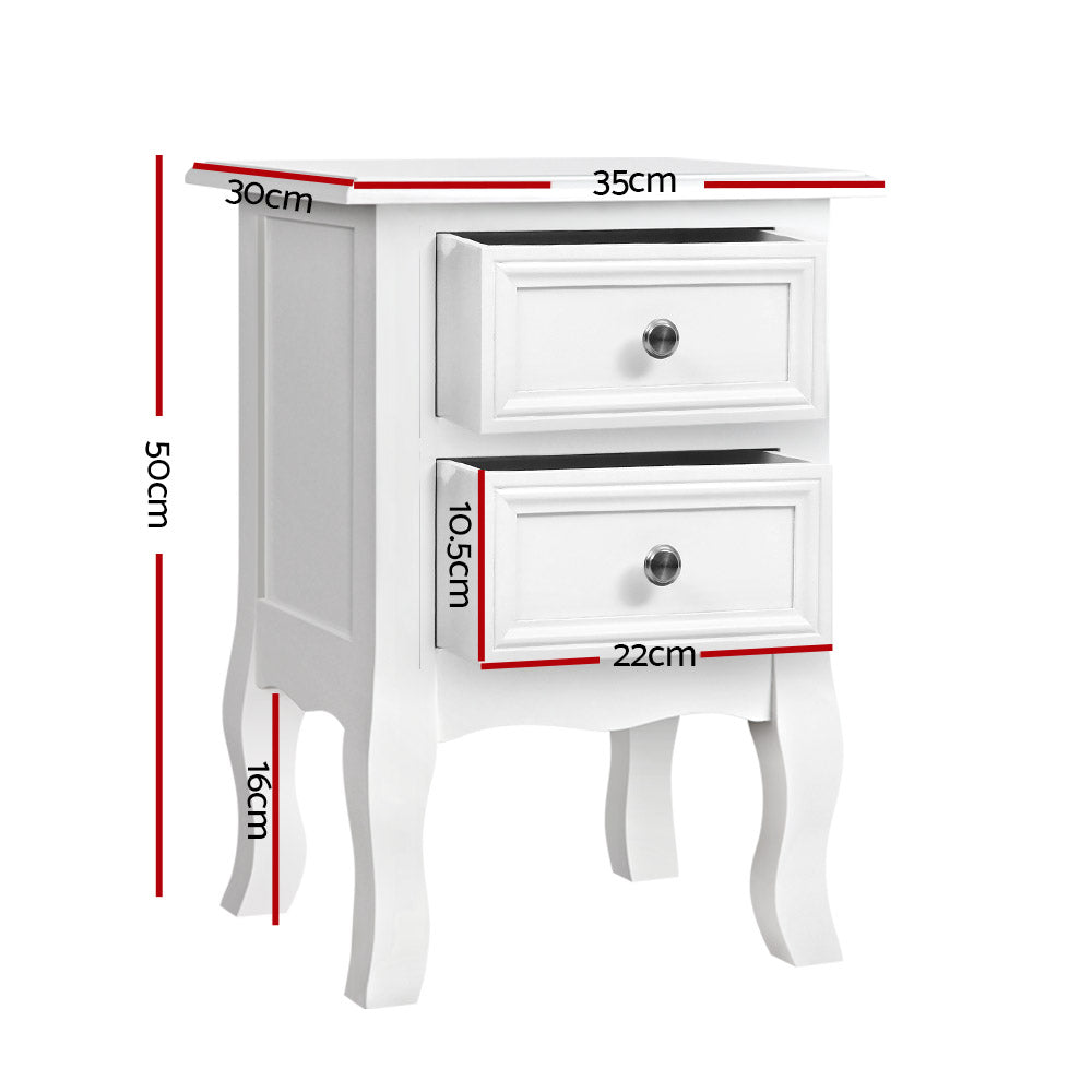 French Bedside Table 2 Drawers - BISSET White