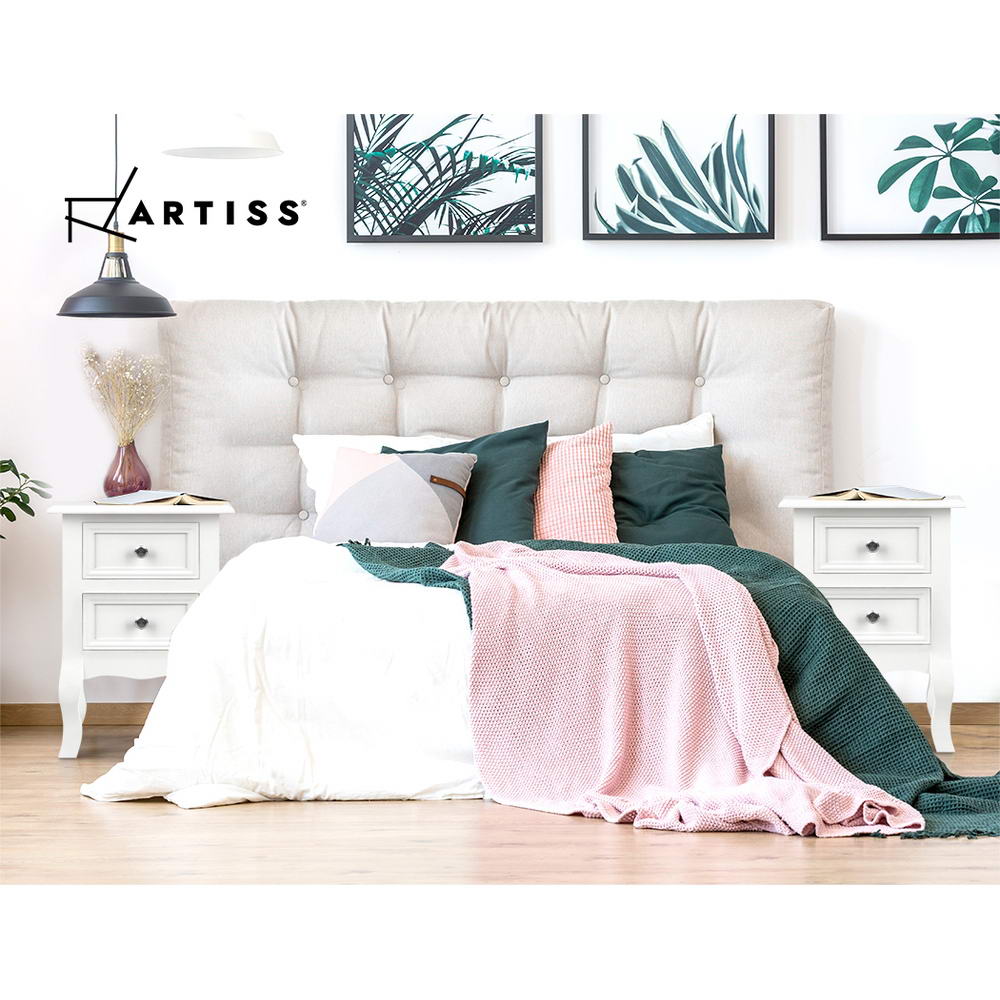 French Bedside Table 2 Drawers - BISSET White