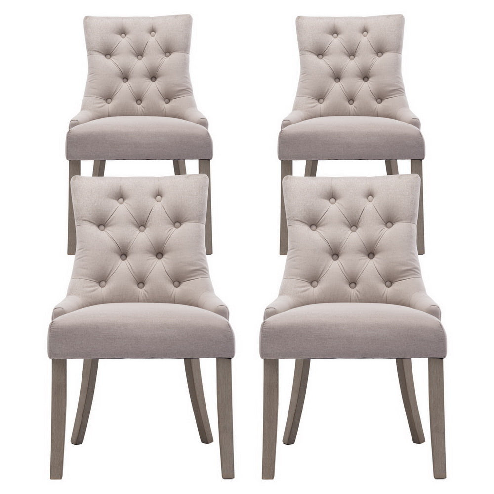 Dining Chairs Set of 4 Linen French Provincial Beige