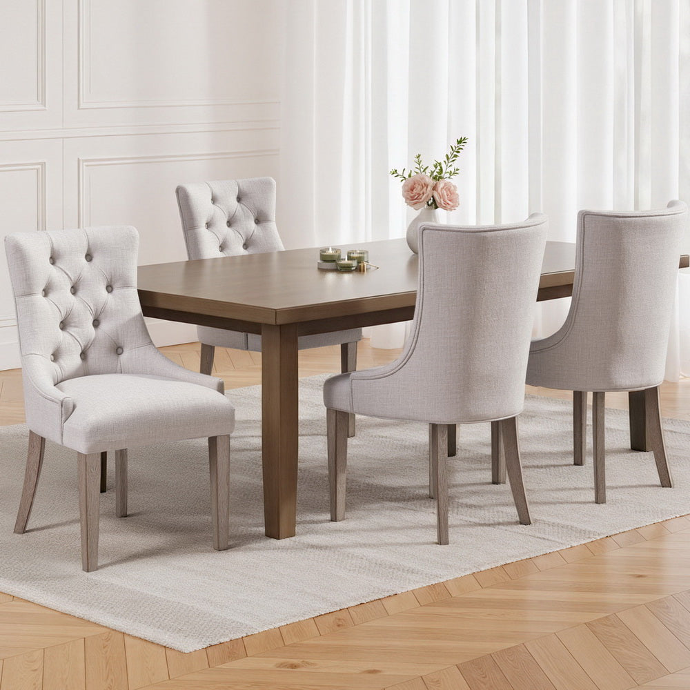 Dining Chairs Set of 4 Linen French Provincial Beige