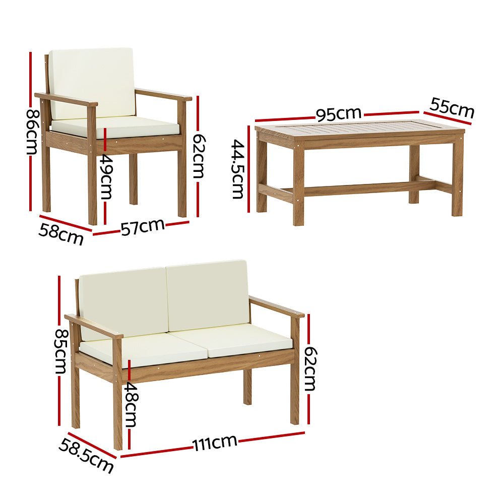 Brighton 4-Seater Acacia Wood Lounge Setting Table Chairs
