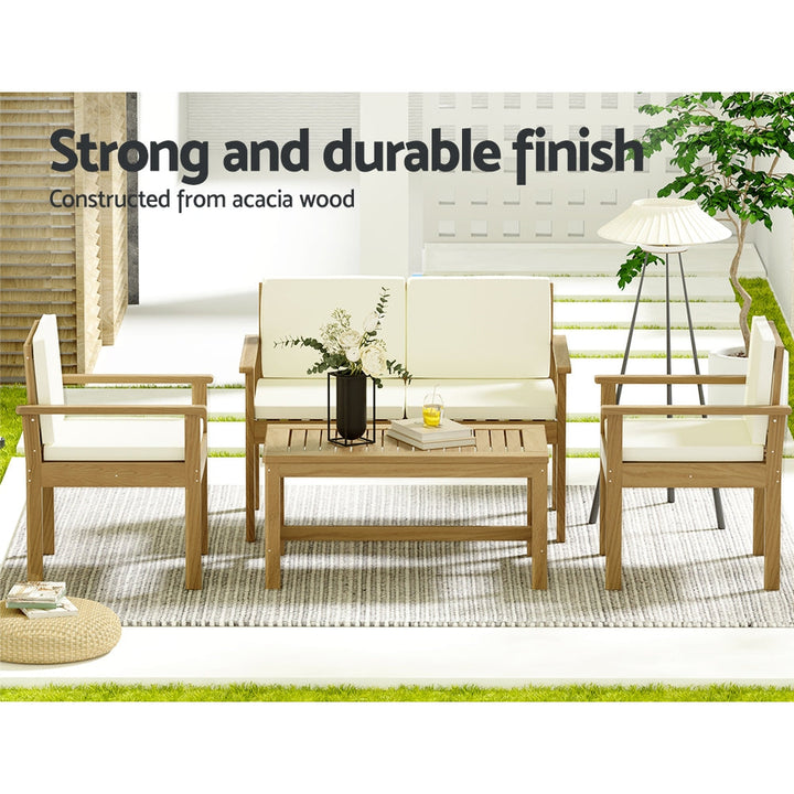 Brighton 4-Seater Acacia Wood Lounge Setting Table Chairs