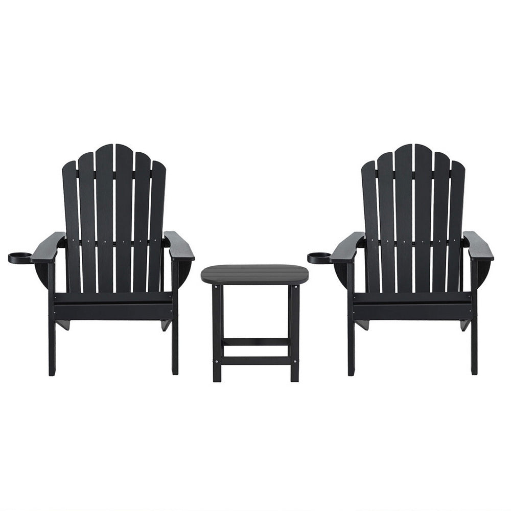 Gardeon Outdoor Table and Chairs HDPE Adirondack Beach Chair Sun Lounge Patio Furniture Garden Black