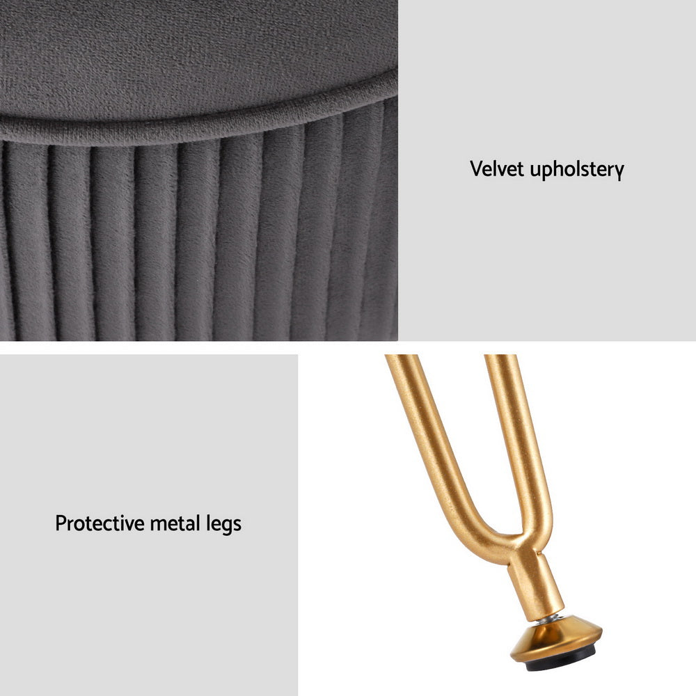 Lovely Charm Ottoman Foot Stool Velvet Stripe Round Grey