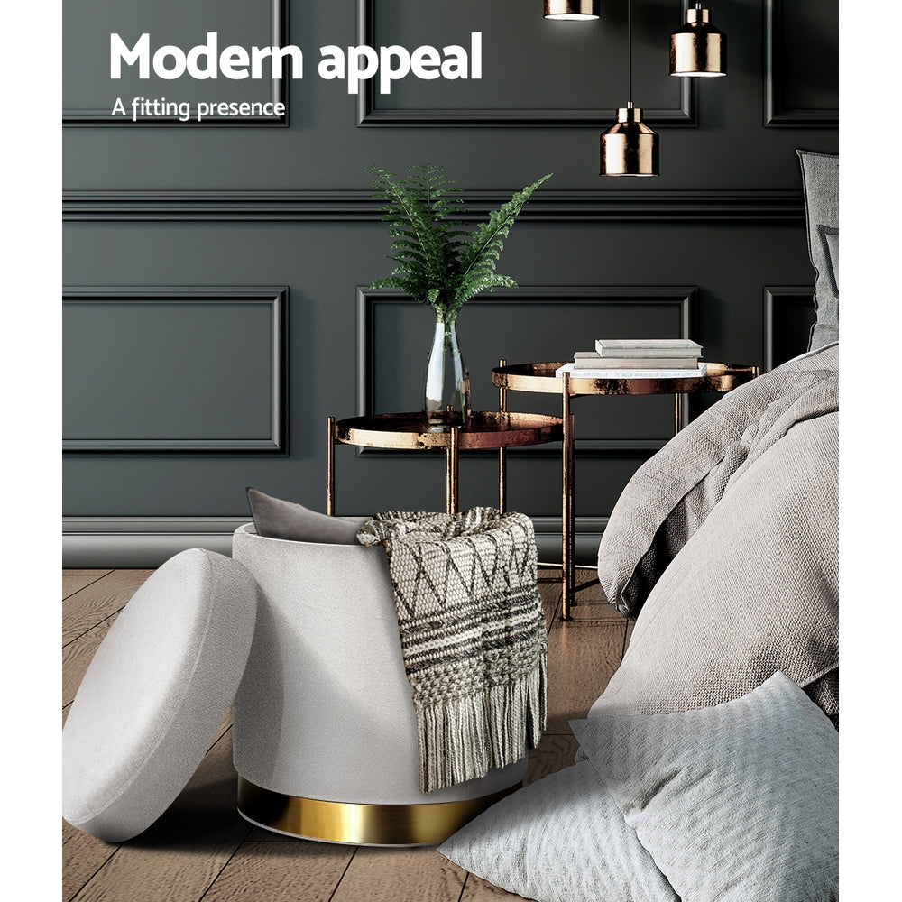 Ottoman Storage Foot Stool Round Velvet Grey