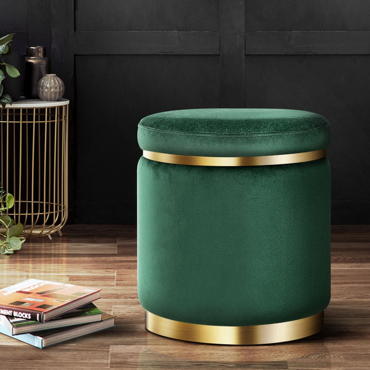 Luxe Ottoman Foot Stool Round Velvet Green