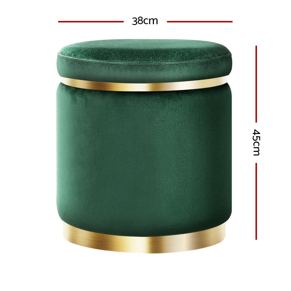 Luxe Ottoman Foot Stool Round Velvet Green