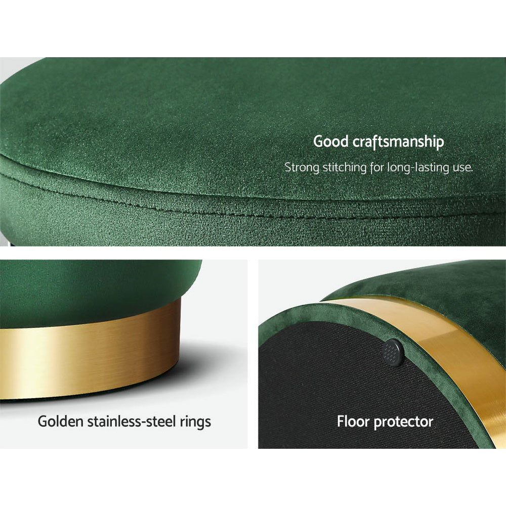 Luxe Ottoman Foot Stool Round Velvet Green