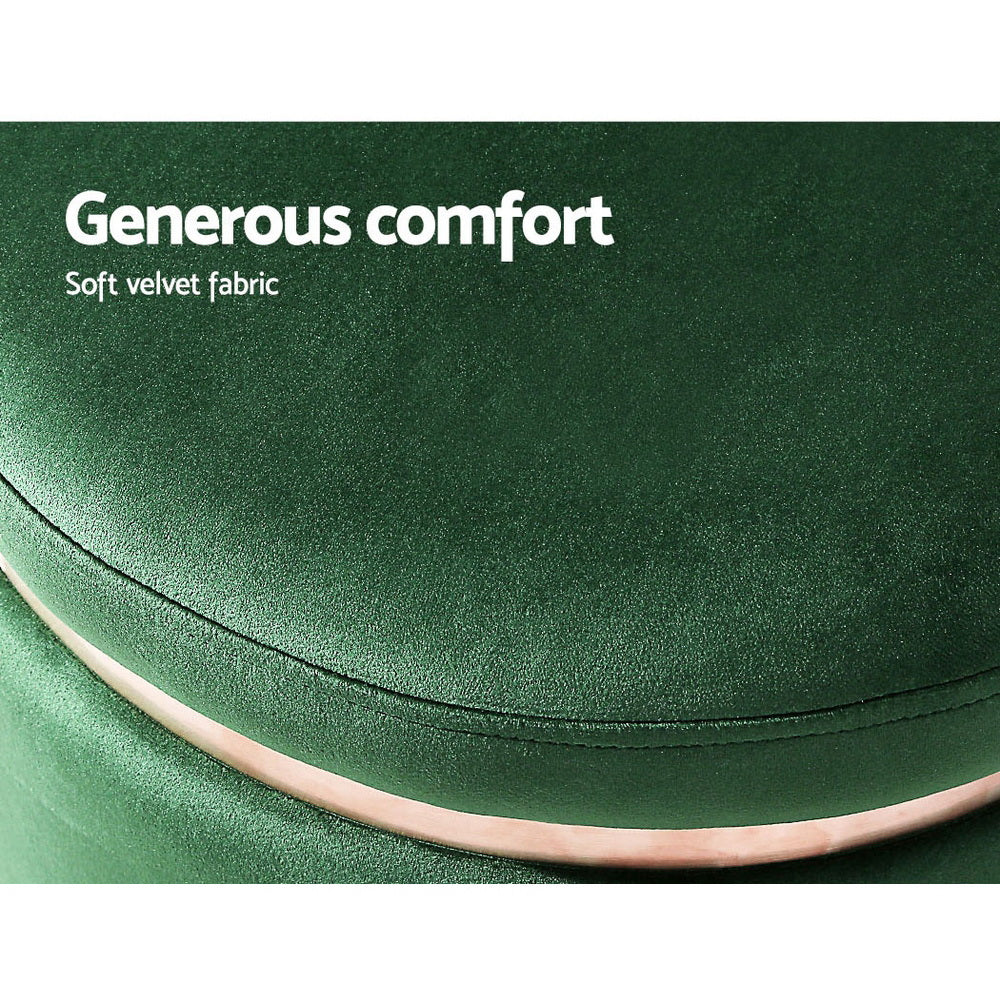 Luxe Ottoman Foot Stool Round Velvet Green