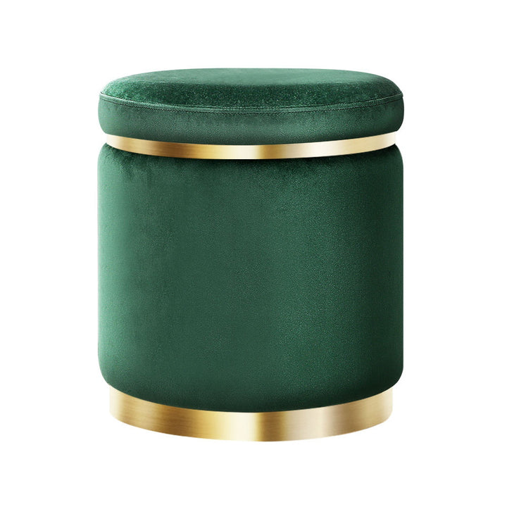 Luxe Ottoman Foot Stool Round Velvet Green