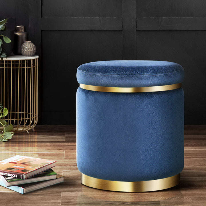 Ottoman Foot Stool Round Velvet Navy