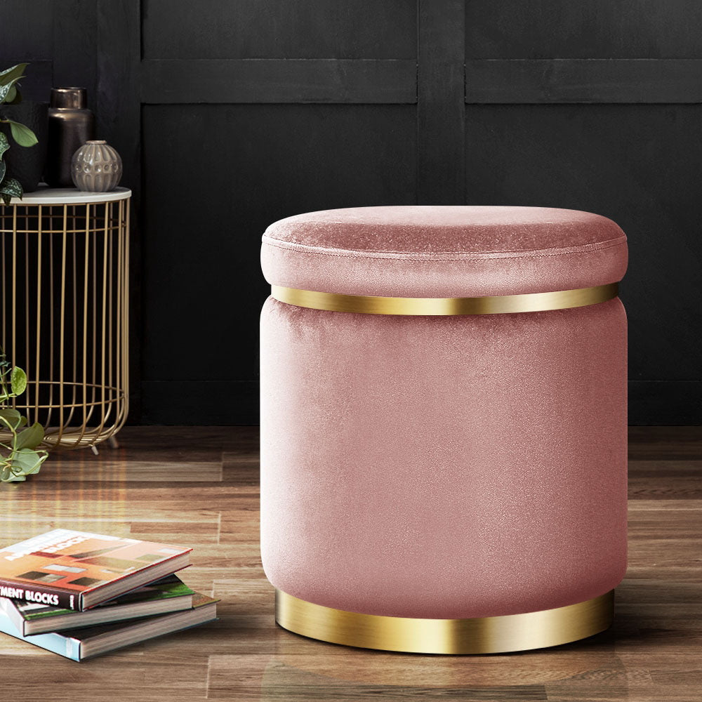 Ottoman Foot Stool Round Velvet Pink