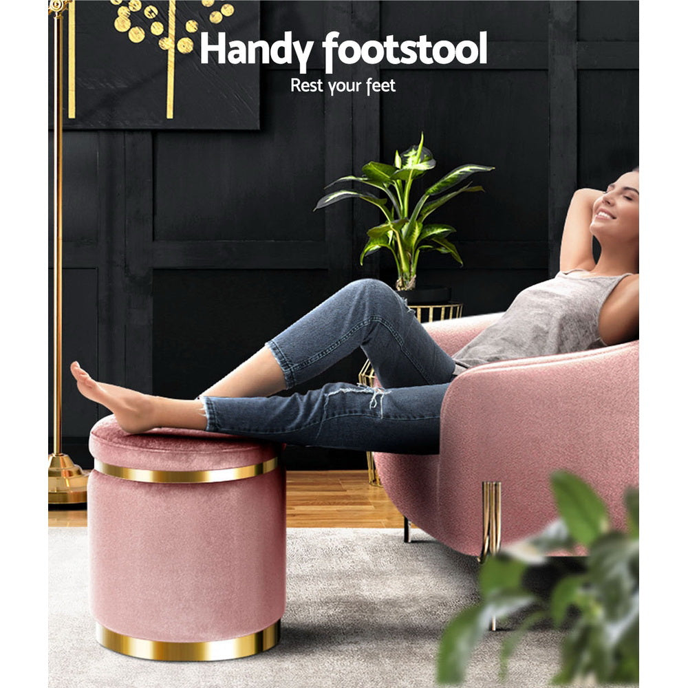 Ottoman Foot Stool Round Velvet Pink