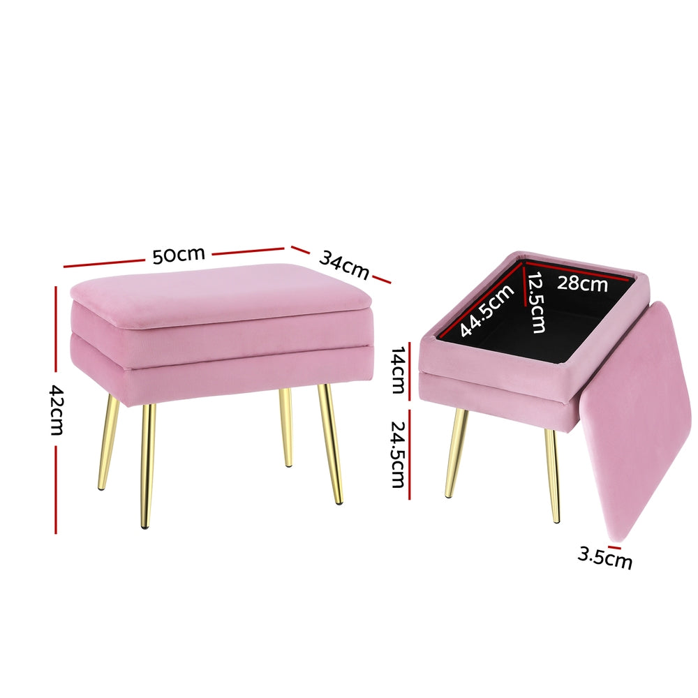 Coastal Charm Ottoman Storage Foot Stool Velvet Pink