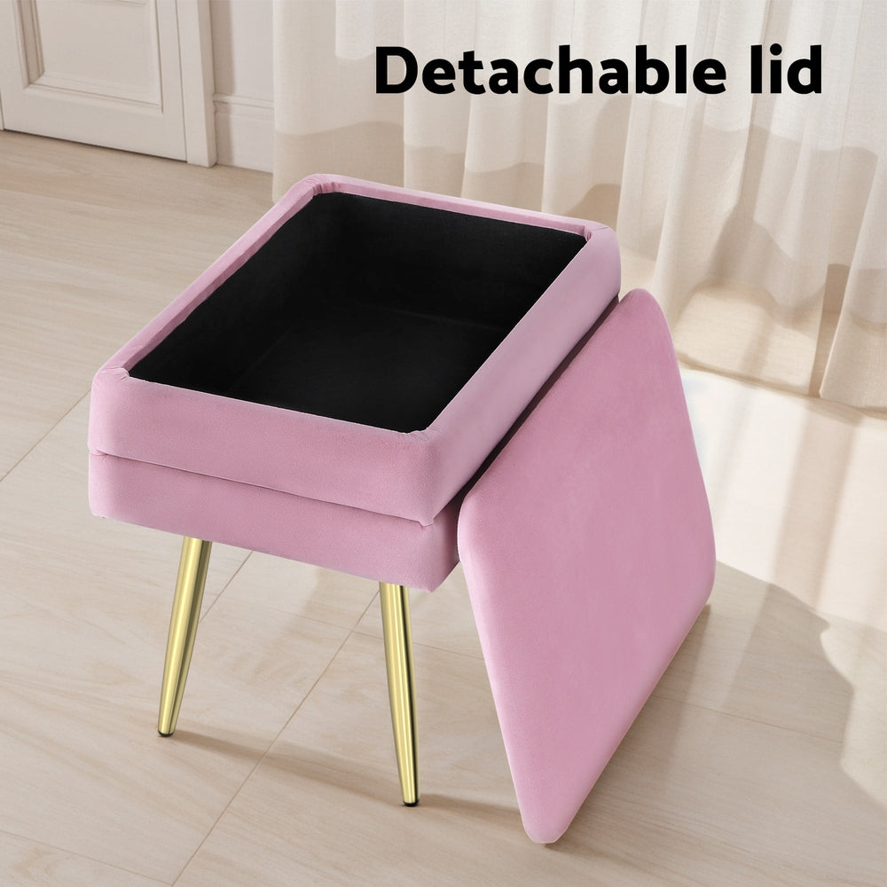 Coastal Charm Ottoman Storage Foot Stool Velvet Pink