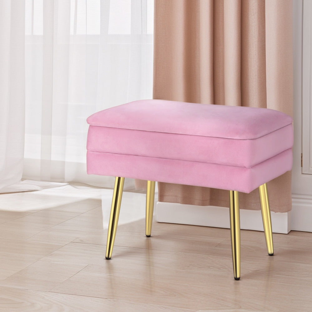 Coastal Charm Ottoman Storage Foot Stool Velvet Pink