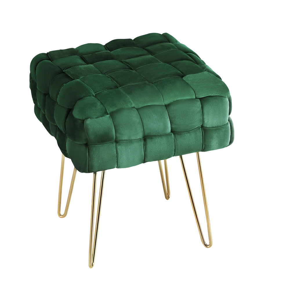 Coastal Charm Ottoman Foot Stool Woven Velvet Green