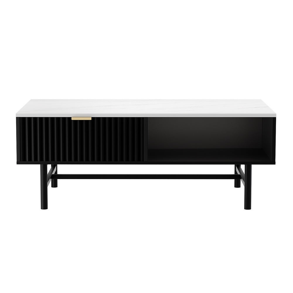 Elegant Coffee Table Drawer Storage Shelf Black