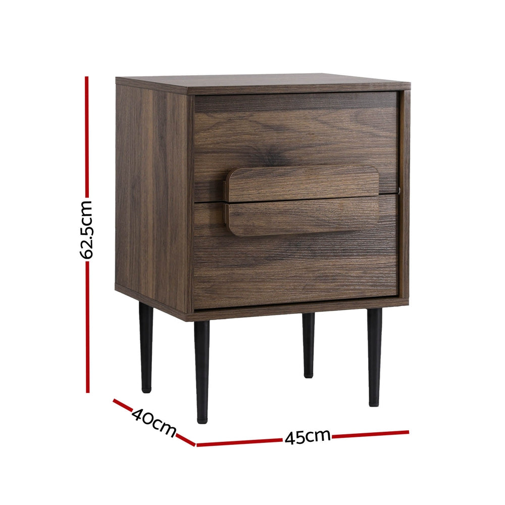 Walnut Bedside Table Nightstand 2 Drawers