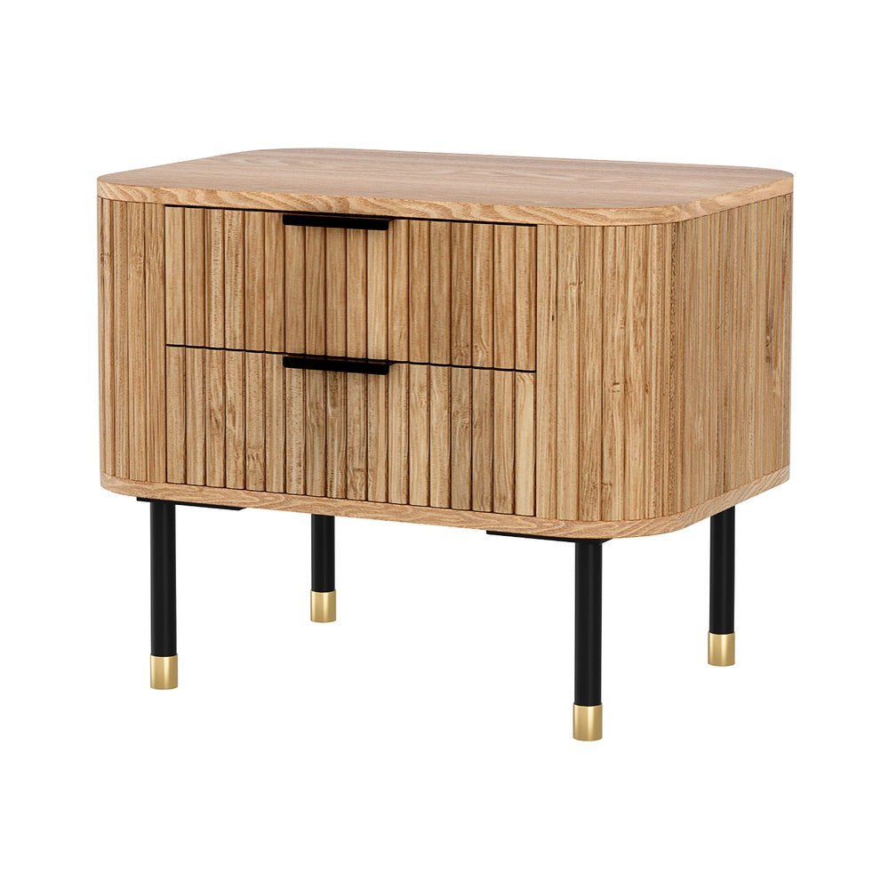 Timber Bedside Table 2 Drawers Paulownia Wood Pine
