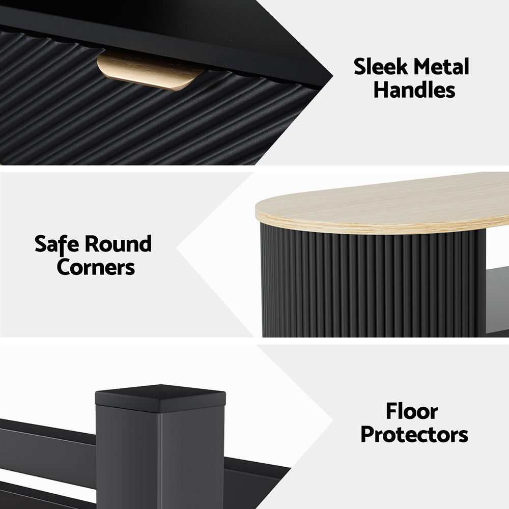 Fluted Coffee Table Drawer Shelf Wood & Black